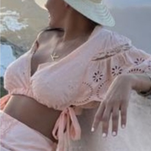 [Free people] Tangerine Embroidery Lace Crop Blouse Top - Picture 2 of 11